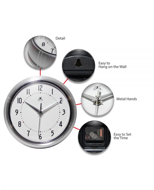 features of silver aluminum retro wall clock