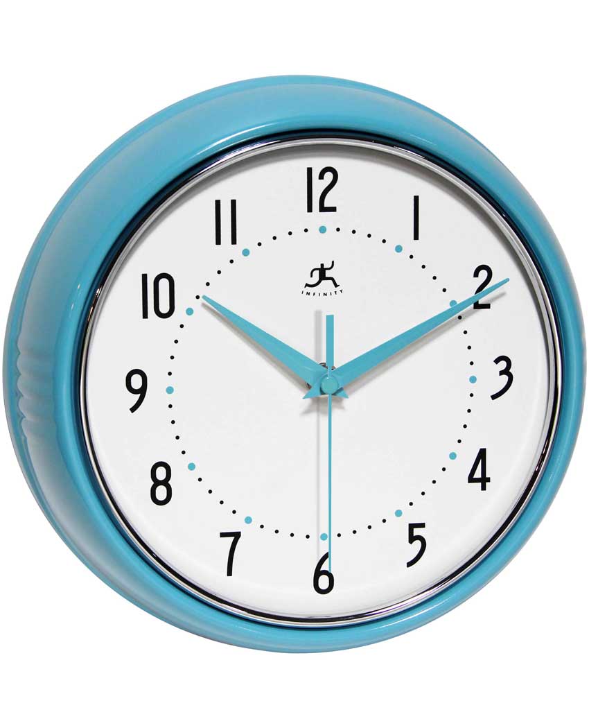 retro turquoise blue wall clock 9 inch