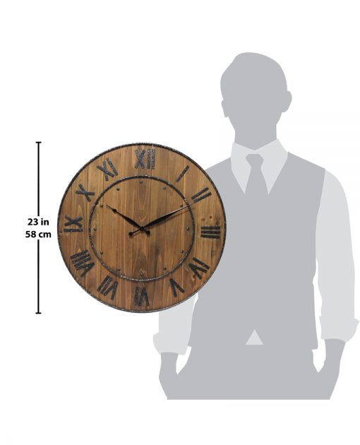 wine barrel brown wood and steel wall clock 23 inch large