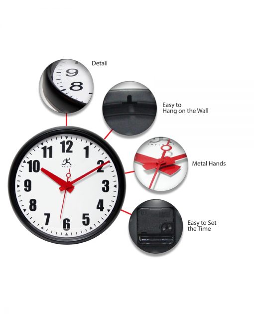 features of impact black wall clock 15 inch