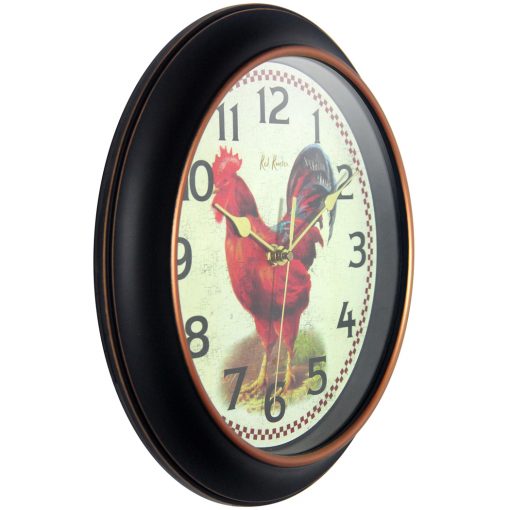 from right side red rooster black wall clock 12 inch