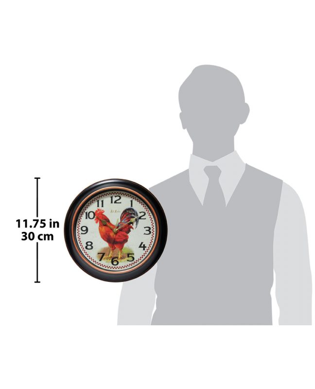 12 inch Red Rooster; a Black Resin Wall Clock Clock by Room