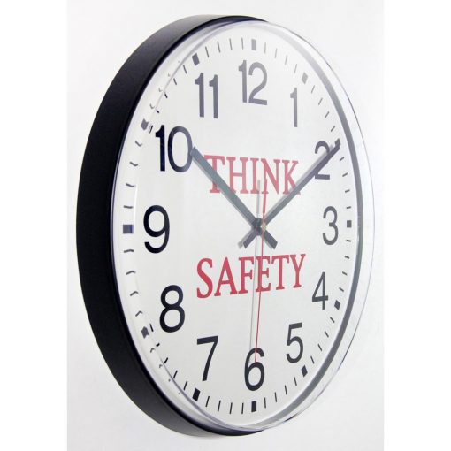 from right side think safety wall clock black resin 12 inch