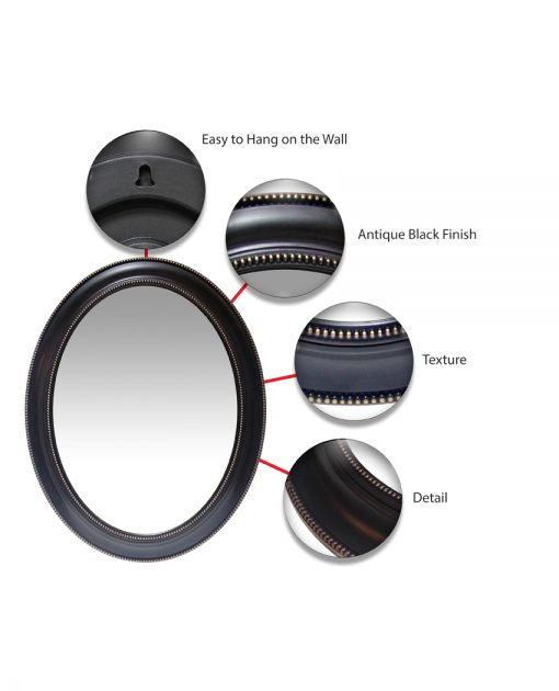 features of black aged wall mirror 30 inch oval large