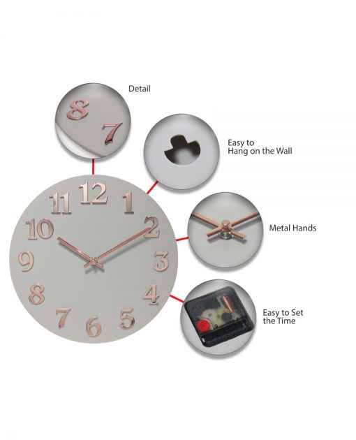 features of vogue wall clock 12 inch easy to hang detail metal hands easy to set time