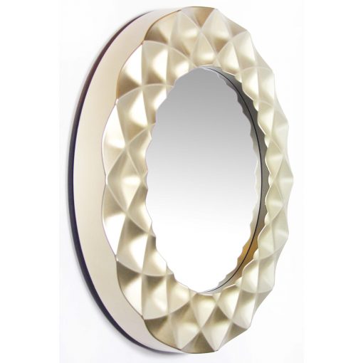 right side view of glam wall decorative circle silver mirror
