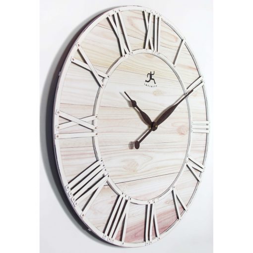 left side view of farmhouse fusion ivory large decorative wall clock white