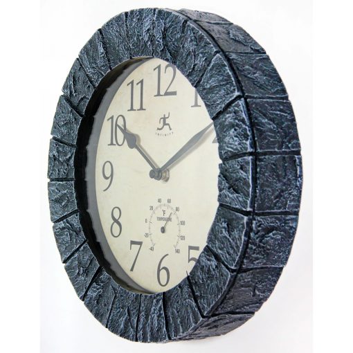 left side view of indoor outdoor stone wall clock temperature thermometer Fahrenheit 10 inch small