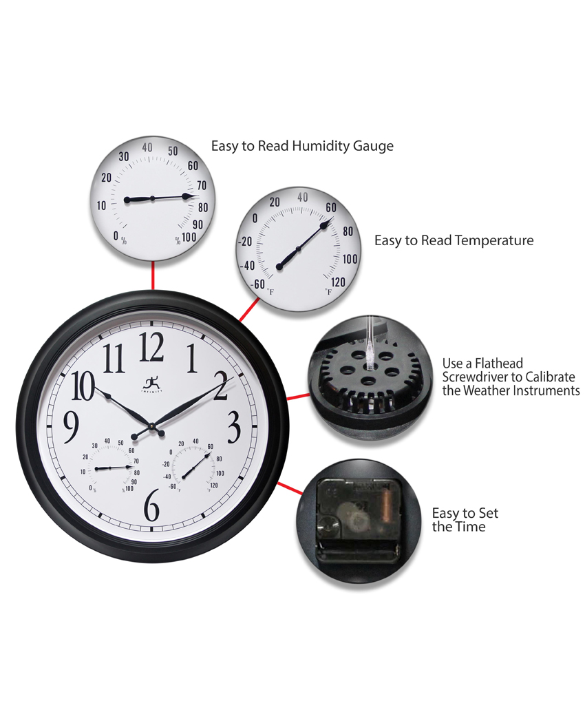 12 Inch Outdoor Clock Thermometer Indoor Waterproof Wall Clock