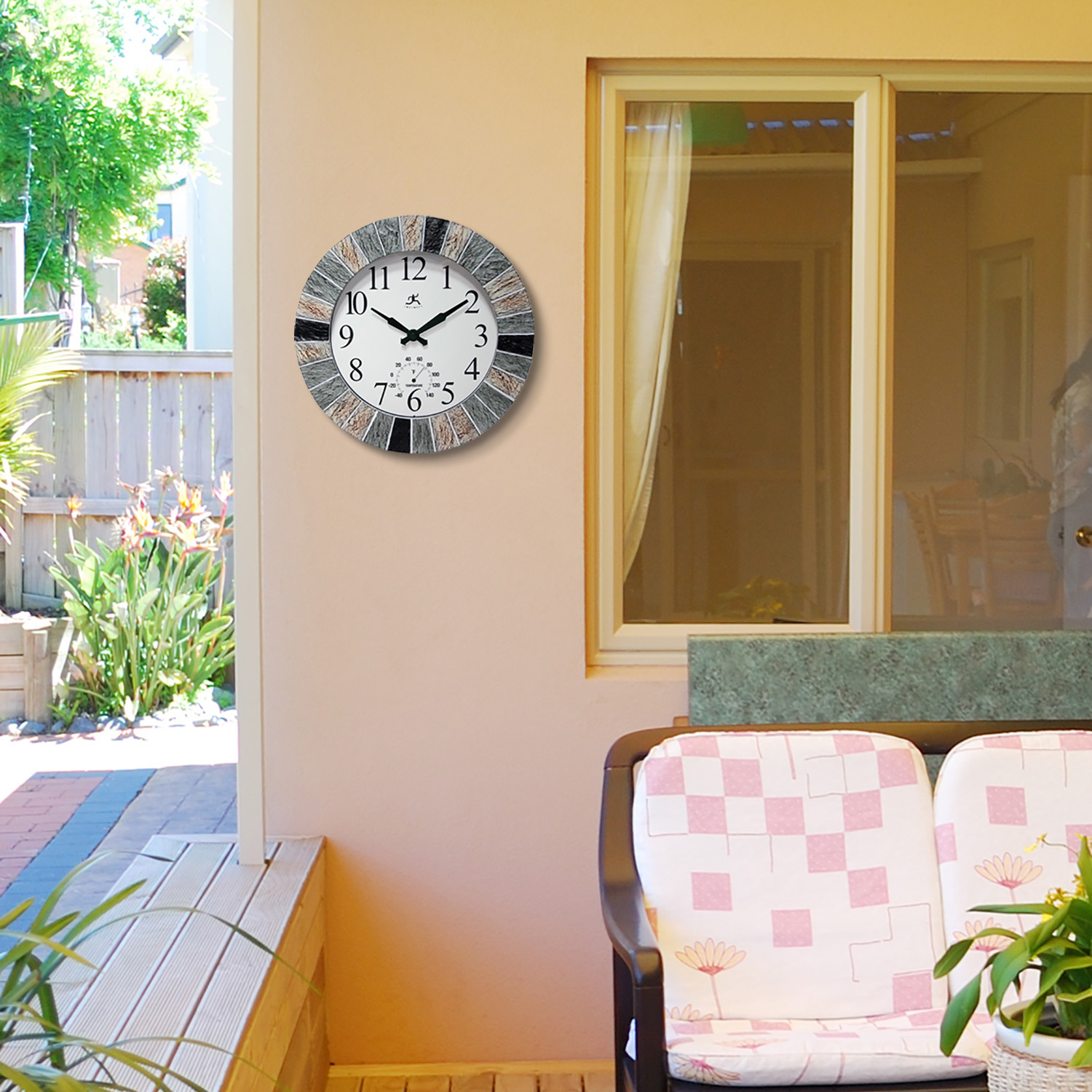 Charleston Side-Mount Indoor/Outdoor Wall Clock Thermometer by