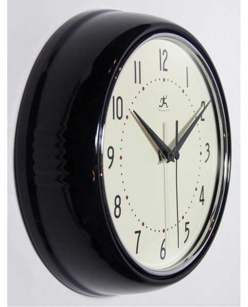 from right side black retro wall clock