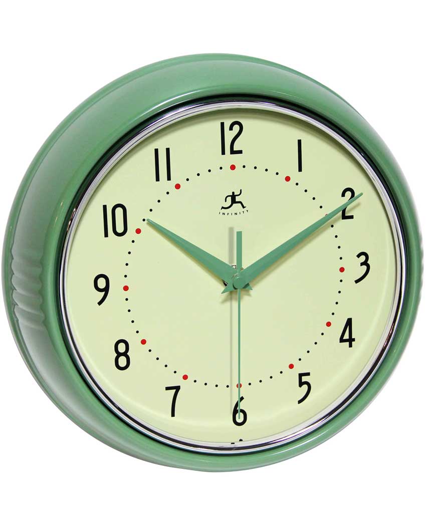 green retro wall clock kitchen 9 inch