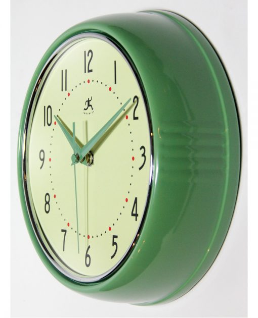 from left side retro green diner wall clock 9 inch