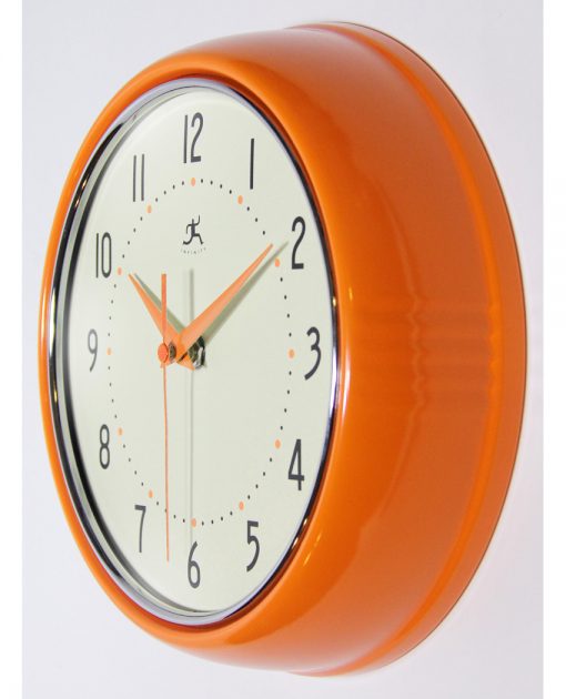 retro orange wall clock 9 inch circular round from left side