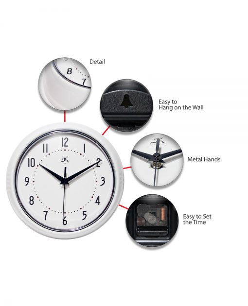 features of retro white clock 9 inch