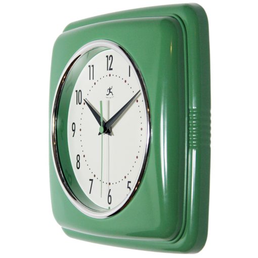 square retro green wall clock from left side