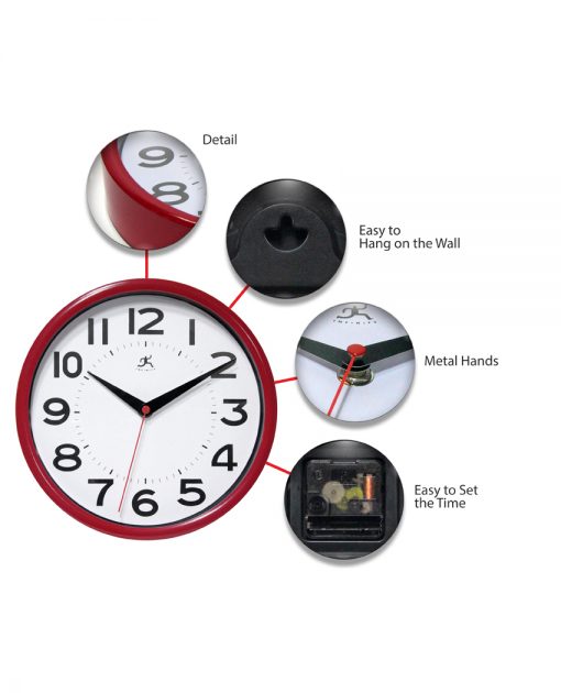 features of red metro wall clock basic 9 inch