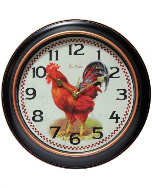 14877BG-3521 red rooster wall clock 12 inch