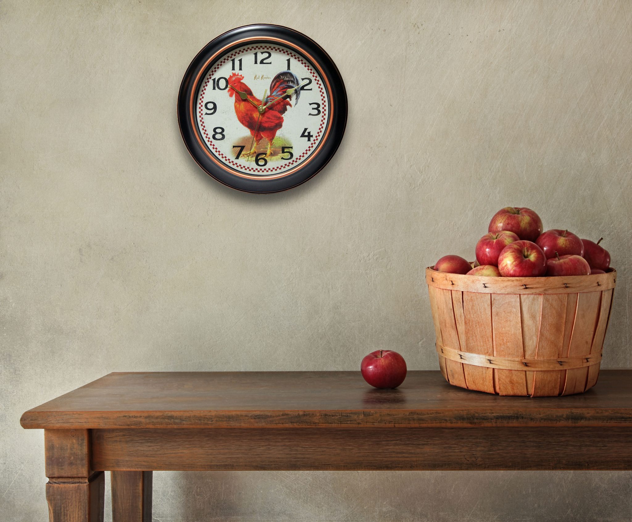 12 inch Red Rooster; a Black Resin Wall Clock Clock by Room