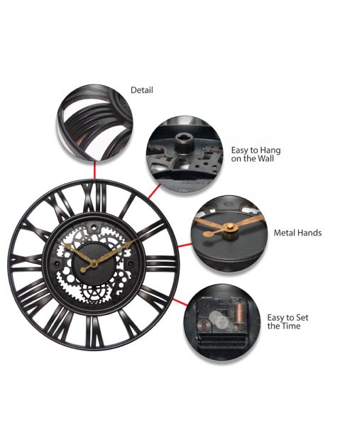 roman gear wall clock features