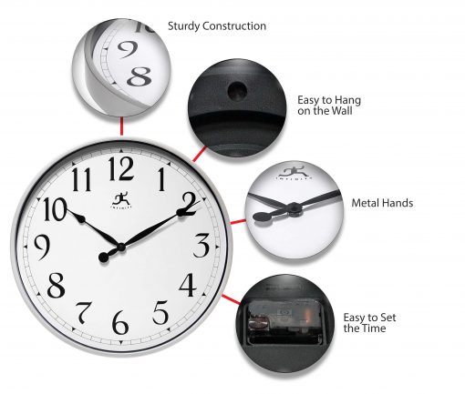 features of silver office wall clock 18 inch