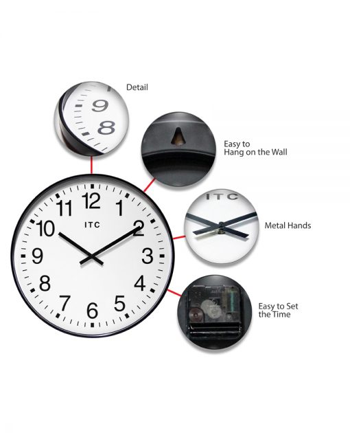 black wall clock profuse features 20 inch