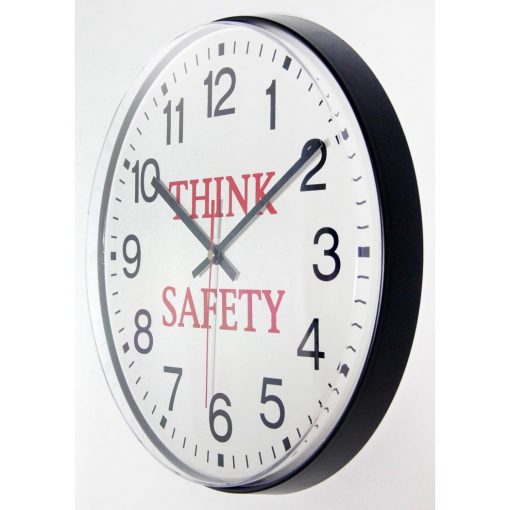 think safety black resin wall clock 12 inch from left side