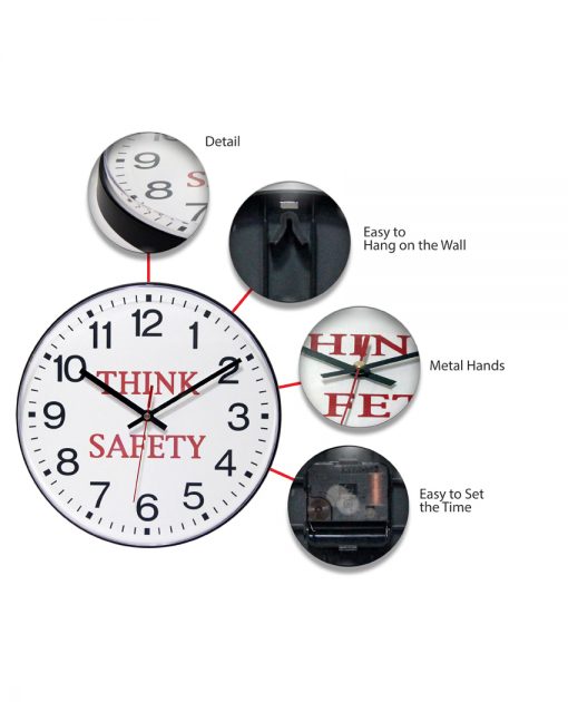 think safety wall clock features 12 inch