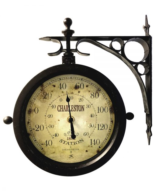 charleston black steel wall clock thermometer antique