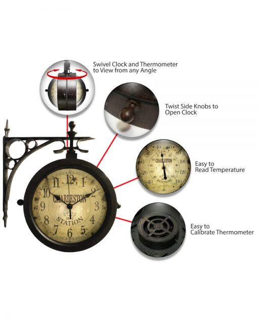 features of charleston black steel wall clock 12 inch