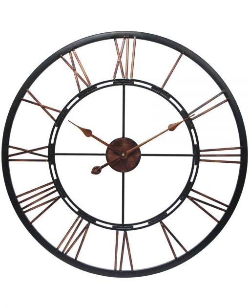 Metal 24 Hour Dark Grey Metal and Wood Wall Clock