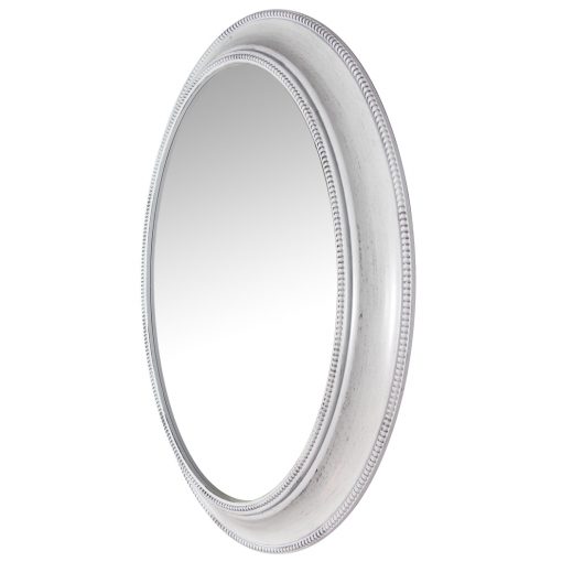 left side of sonore white aged wall mirror 30 inch oval entryway