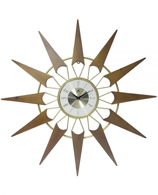 nova gold wood wall clock 30 inch mid century modern decorative