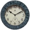 front of stone wall clock indoor outdoor temperature thermometer