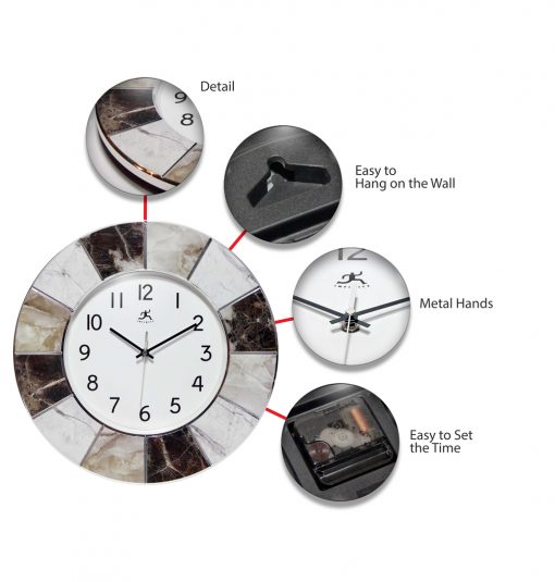 modern marble wall clock features detail easy to hang metal hands set time office 16 inch