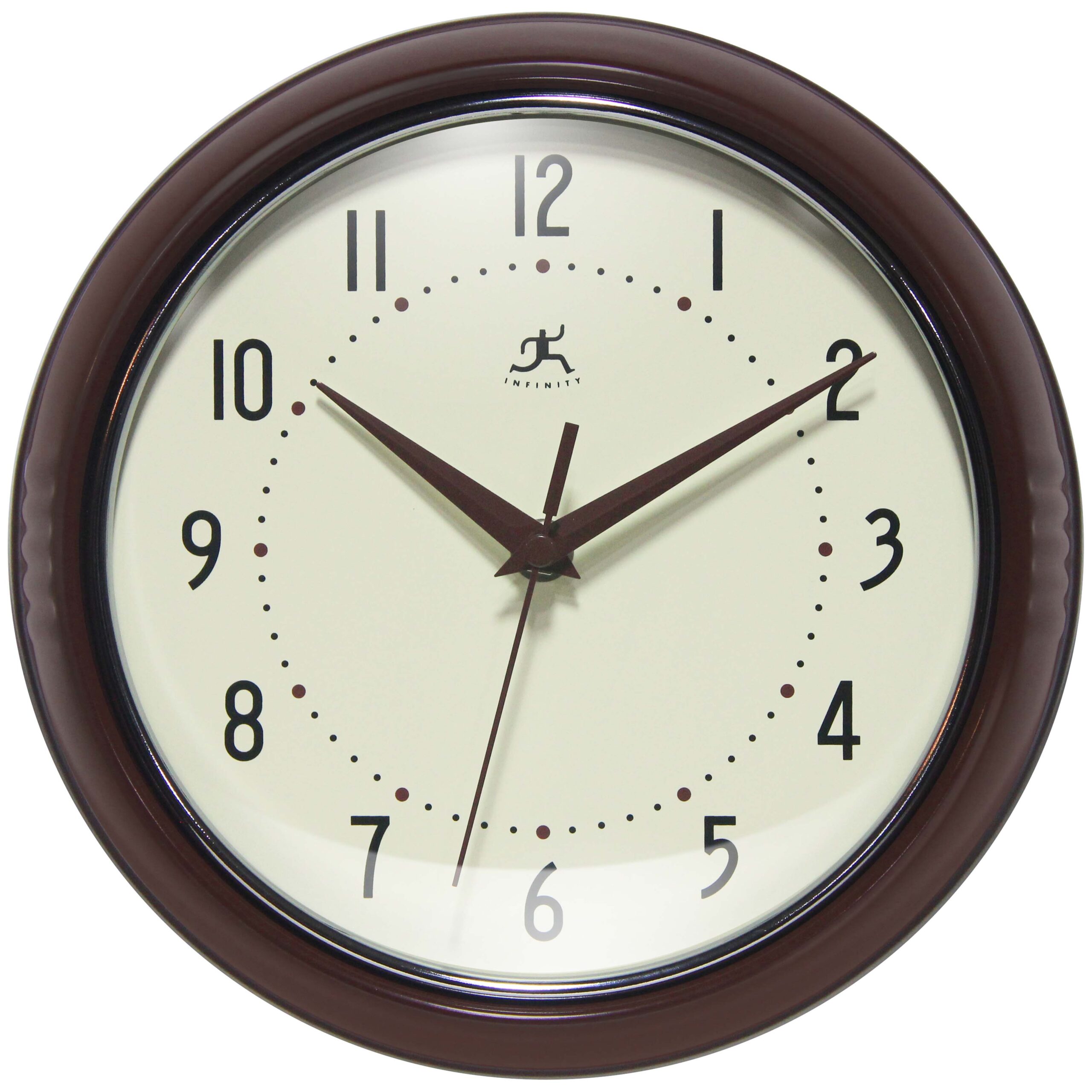 COMING SOON! - Round Retro Mahogany Aluminum Wall Clock 9.5 in.
