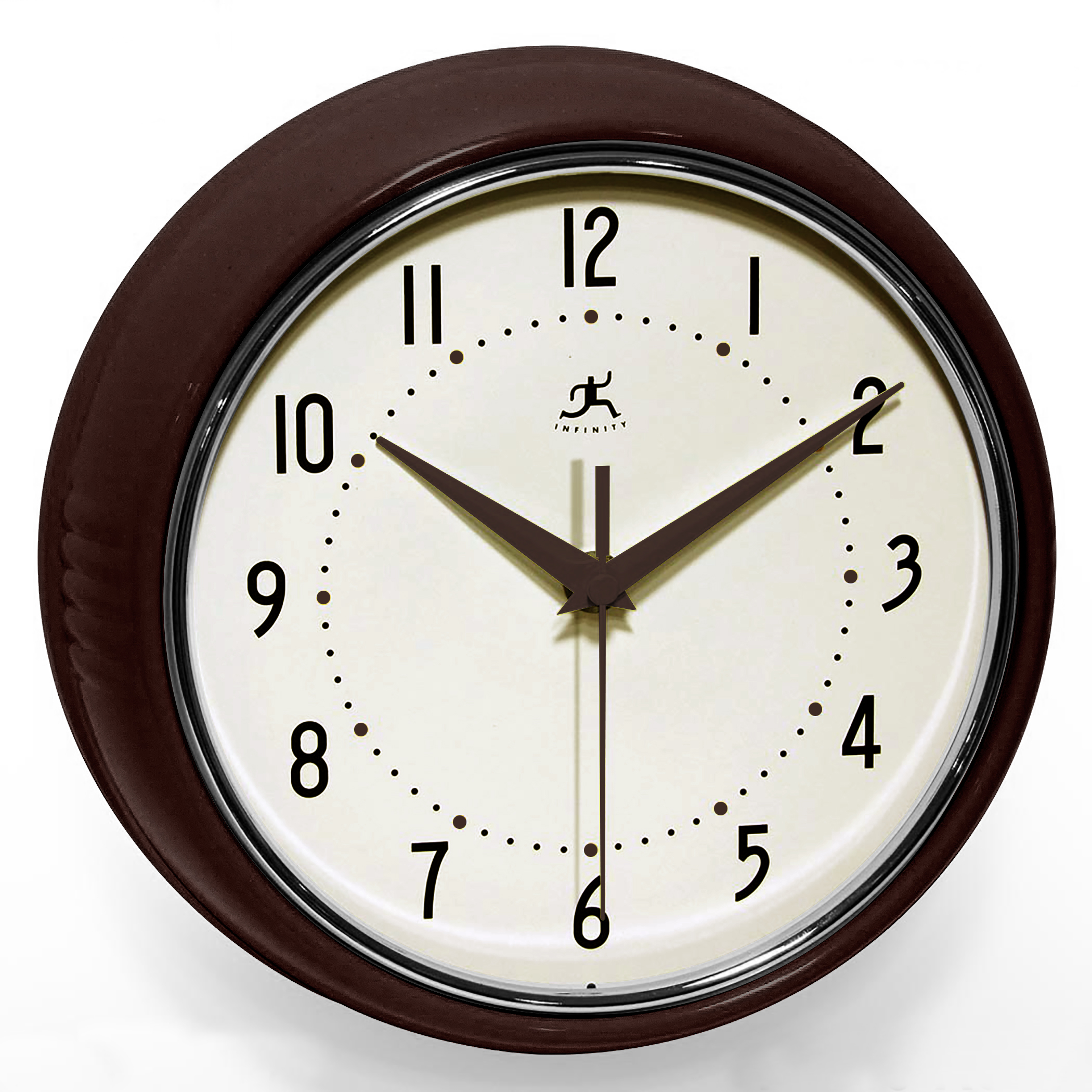 COMING SOON! - Round Retro Mahogany Aluminum Wall Clock 9.5 in.