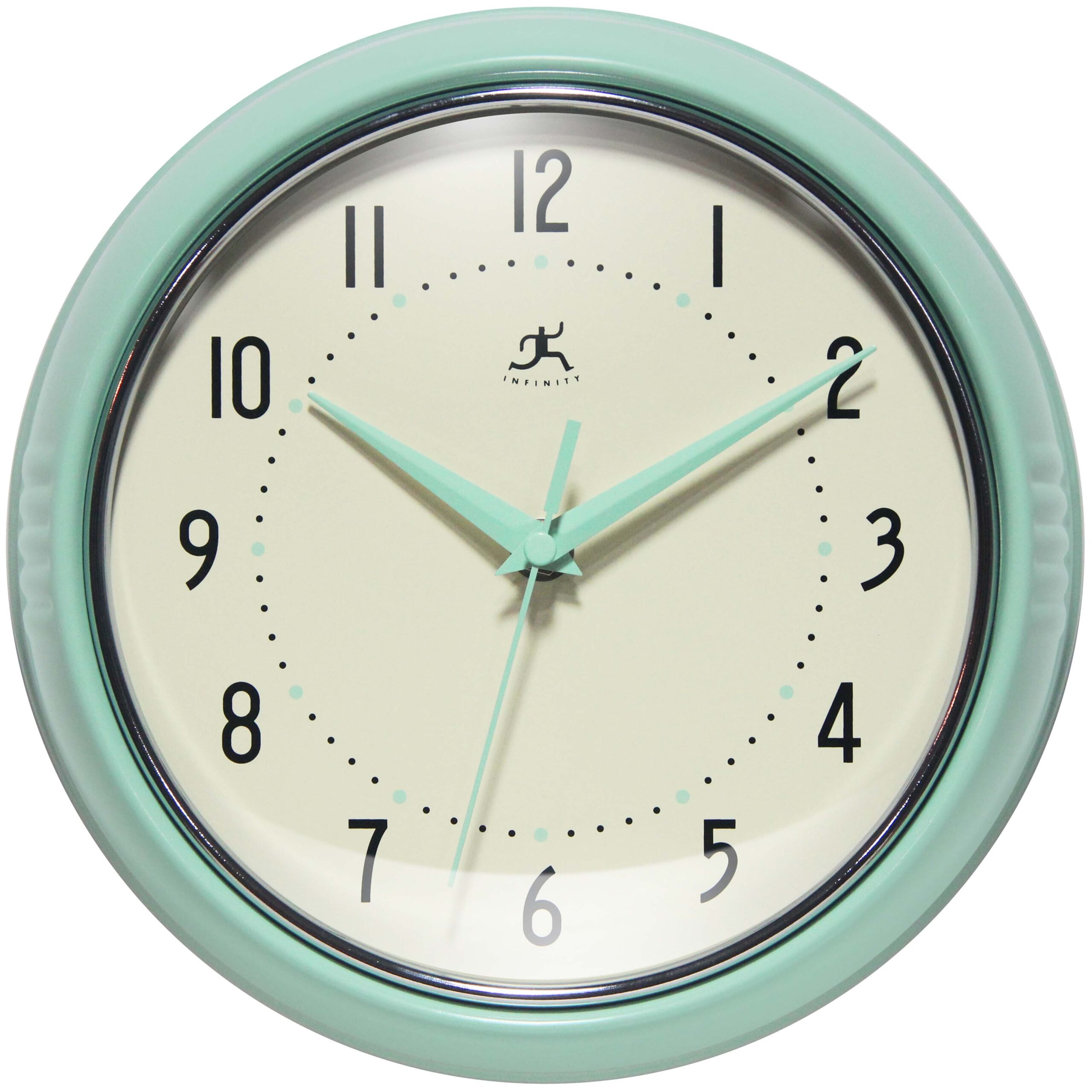 COMING SOON! - Round Retro Pastel Green Aluminum Wall Clock 9.5 in.