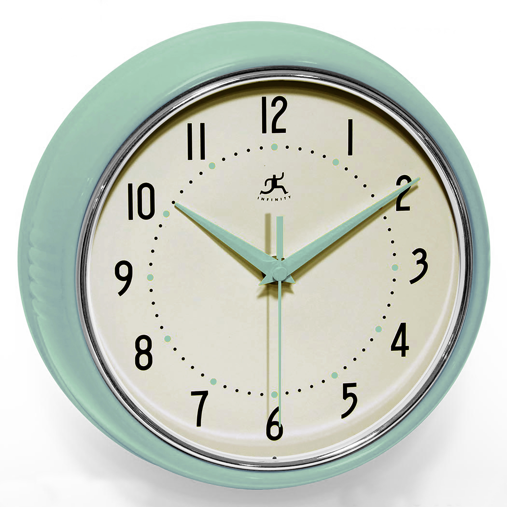COMING SOON! - Round Retro Pastel Green Aluminum Wall Clock 9.5 in.