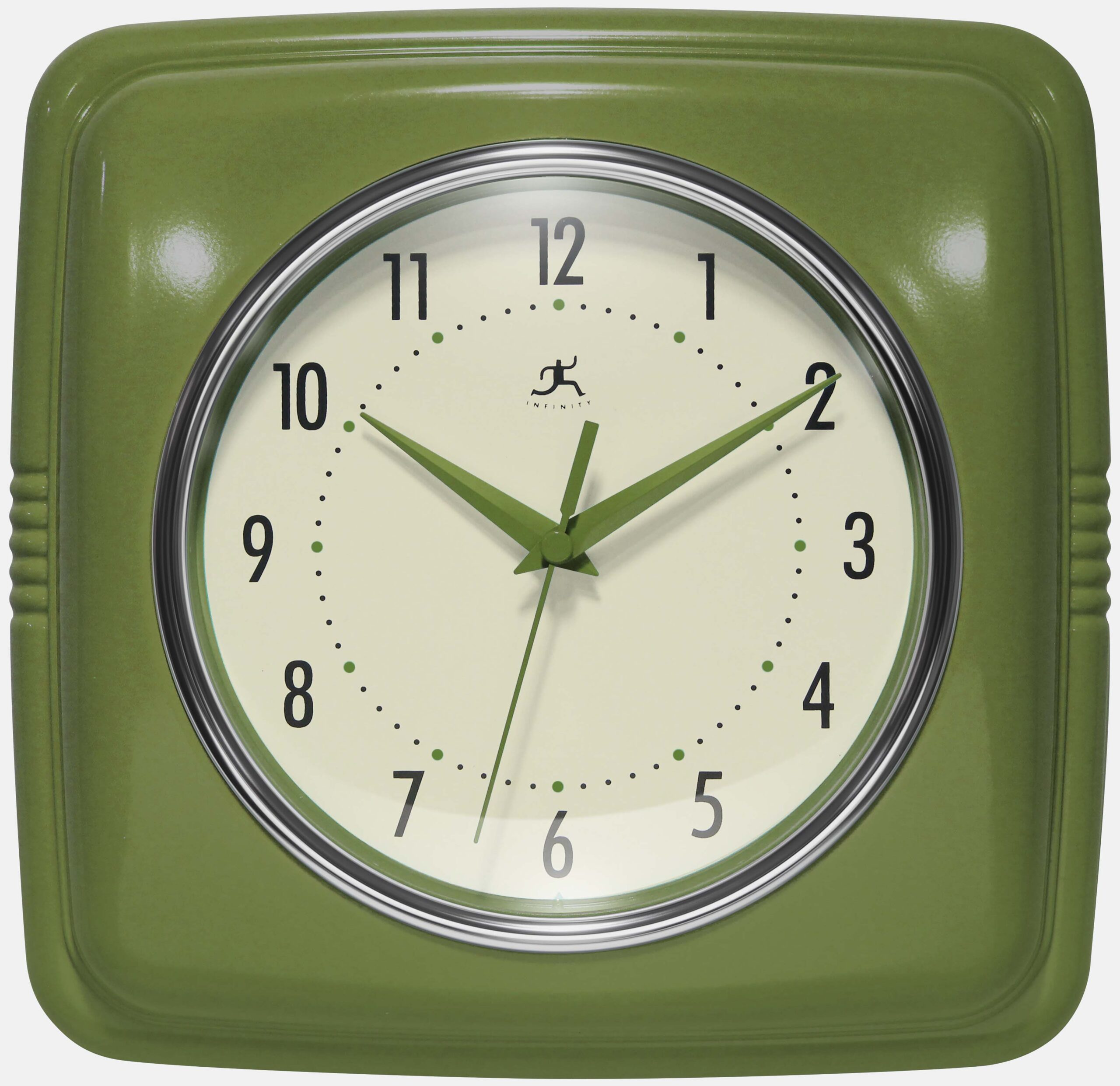 COMING SOON!! - Square Retro Olive Green Wall Clock 9.25 in.